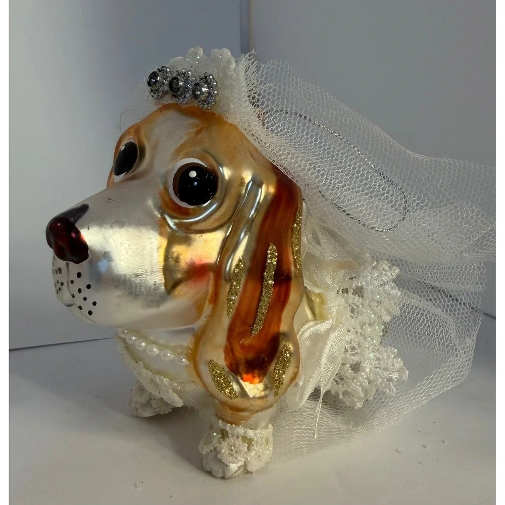 Lot of 3 Mercury Glass Dog Ornaments Chihuahua Basset Hound Bride Puppy Boot